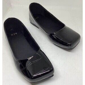 Women Square Toe Black Patent Leather Flat Shoe Croc-Embossed Texture Eur 36 NEW